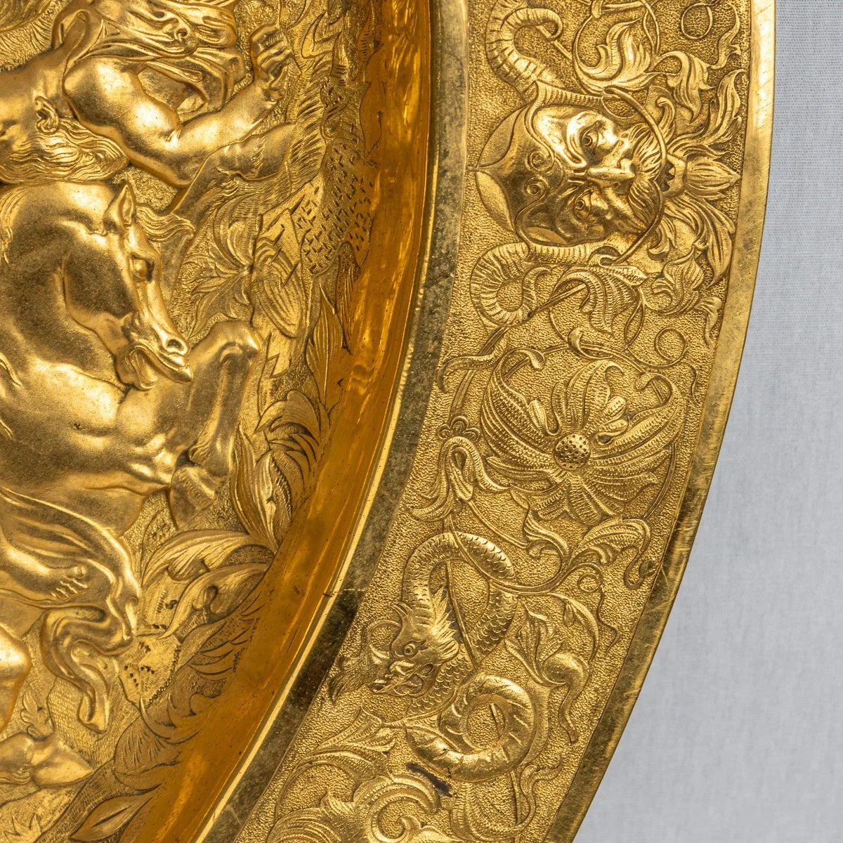 PUSHKIN ANTIQUES - ANTIQUE 19thC VICTORIAN PAIR OF GILT METAL REPOUSSE WALL CHARGERS c.1870 - 22.jpg