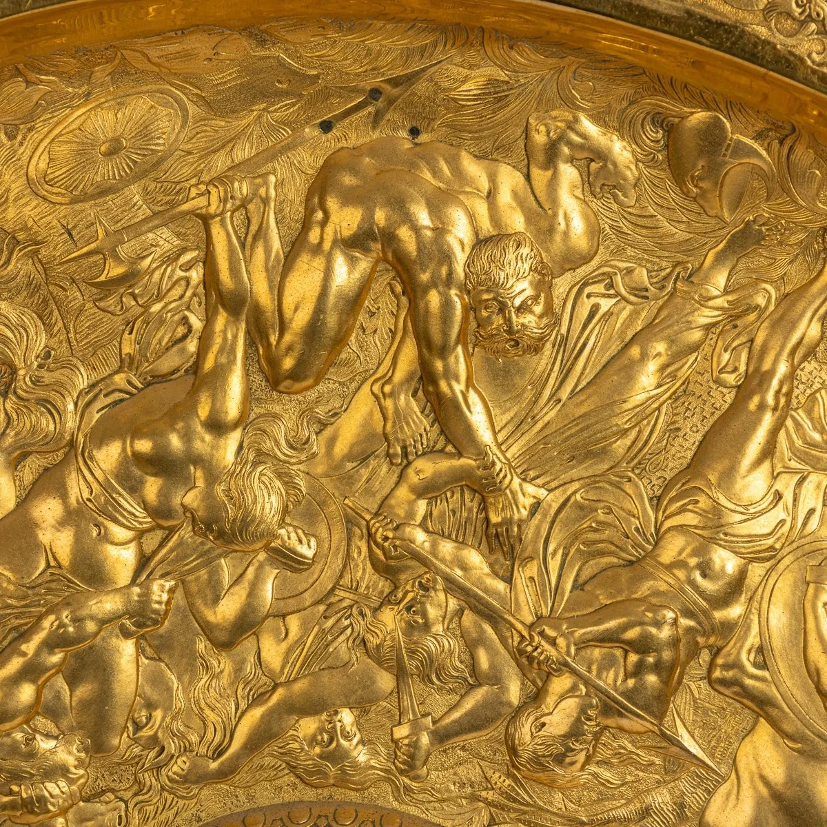 PUSHKIN ANTIQUES - ANTIQUE 19thC VICTORIAN PAIR OF GILT METAL REPOUSSE WALL CHARGERS c.1870 - 07.jpg