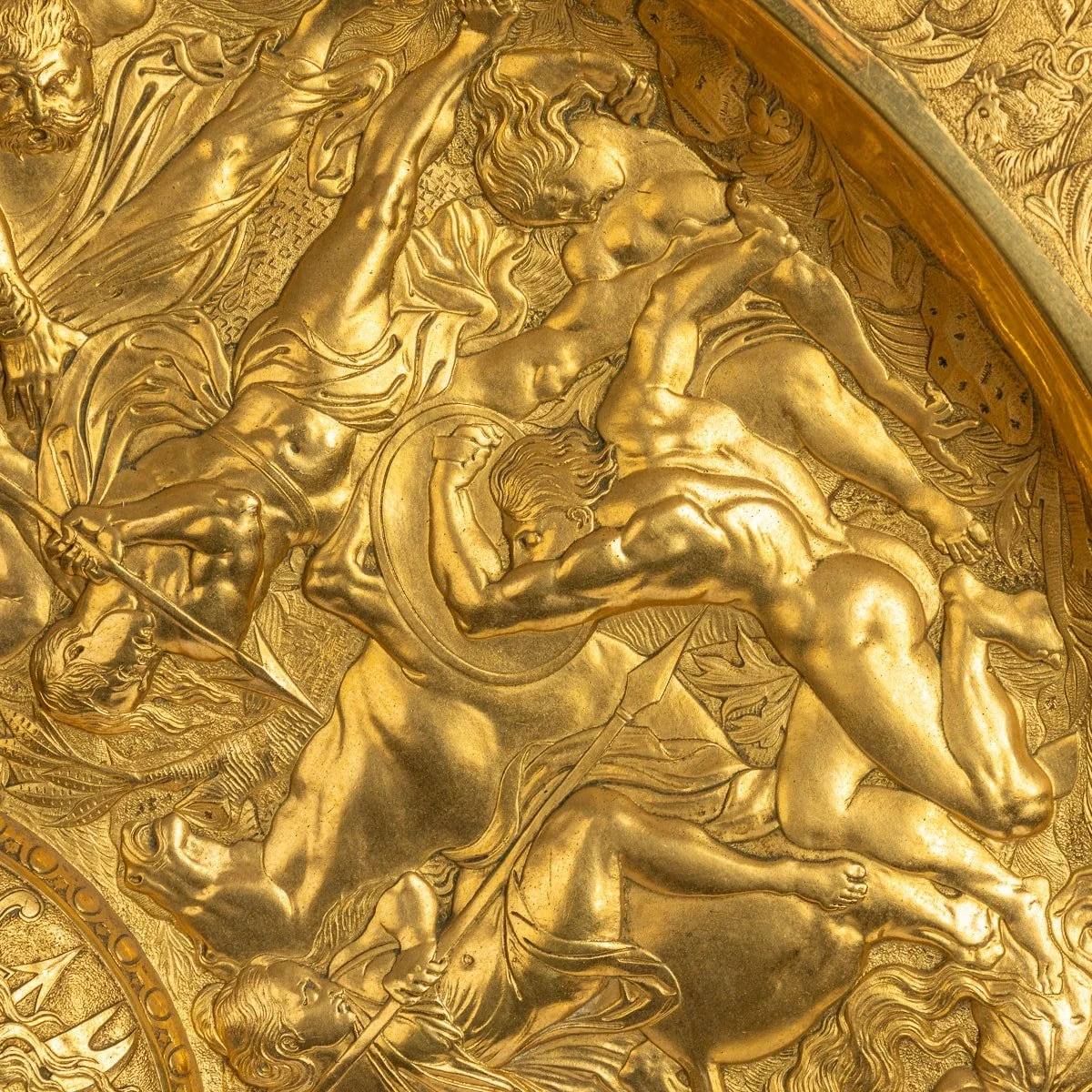 PUSHKIN ANTIQUES - ANTIQUE 19thC VICTORIAN PAIR OF GILT METAL REPOUSSE WALL CHARGERS c.1870 - 08.jpg
