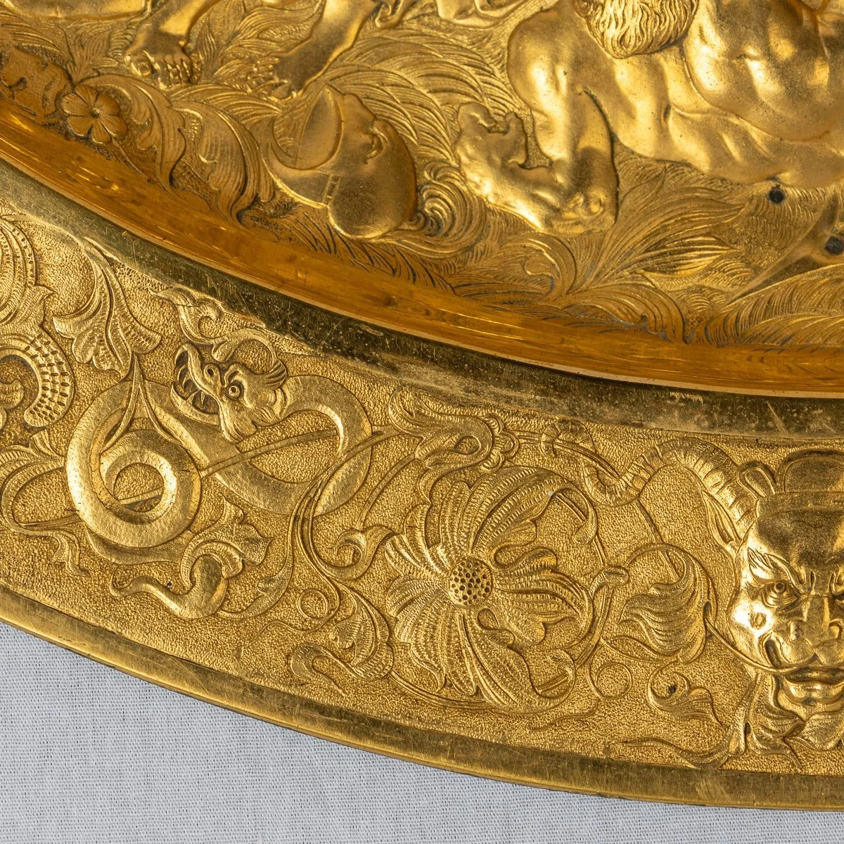 PUSHKIN ANTIQUES - ANTIQUE 19thC VICTORIAN PAIR OF GILT METAL REPOUSSE WALL CHARGERS c.1870 - 19.jpg