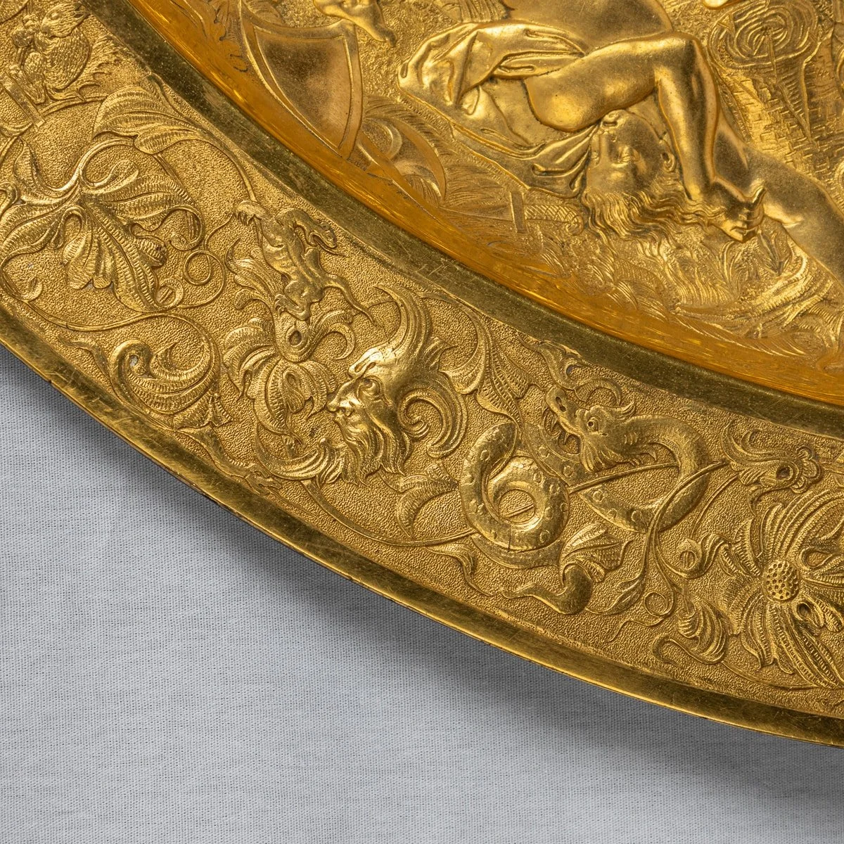 PUSHKIN ANTIQUES - ANTIQUE 19thC VICTORIAN PAIR OF GILT METAL REPOUSSE WALL CHARGERS c.1870 - 16.jpg
