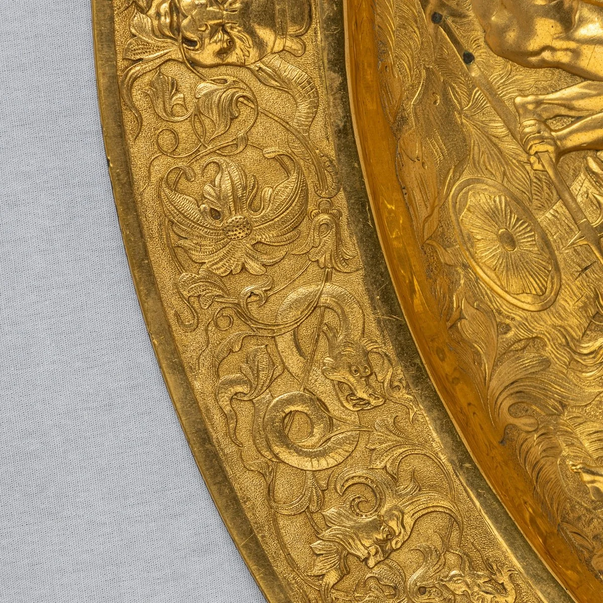 PUSHKIN ANTIQUES - ANTIQUE 19thC VICTORIAN PAIR OF GILT METAL REPOUSSE WALL CHARGERS c.1870 - 18.jpg