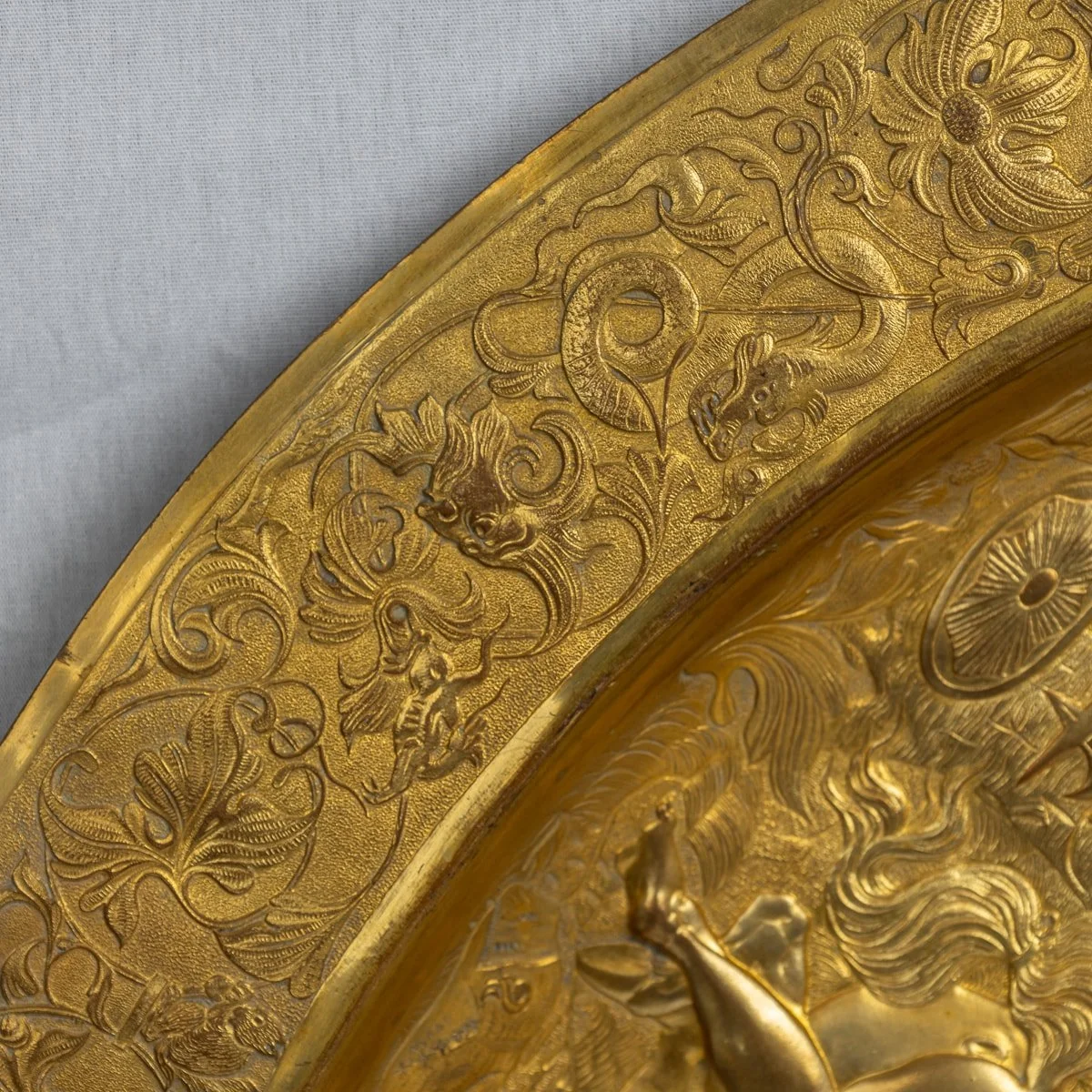 PUSHKIN ANTIQUES - ANTIQUE 19thC VICTORIAN PAIR OF GILT METAL REPOUSSE WALL CHARGERS c.1870 - 36.jpg