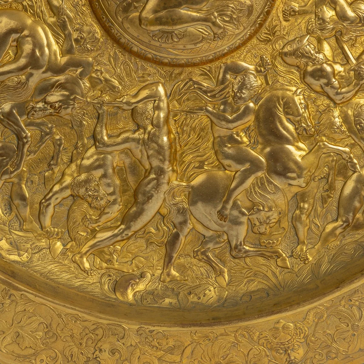 PUSHKIN ANTIQUES - ANTIQUE 19thC VICTORIAN PAIR OF GILT METAL REPOUSSE WALL CHARGERS c.1870 - 33.jpg