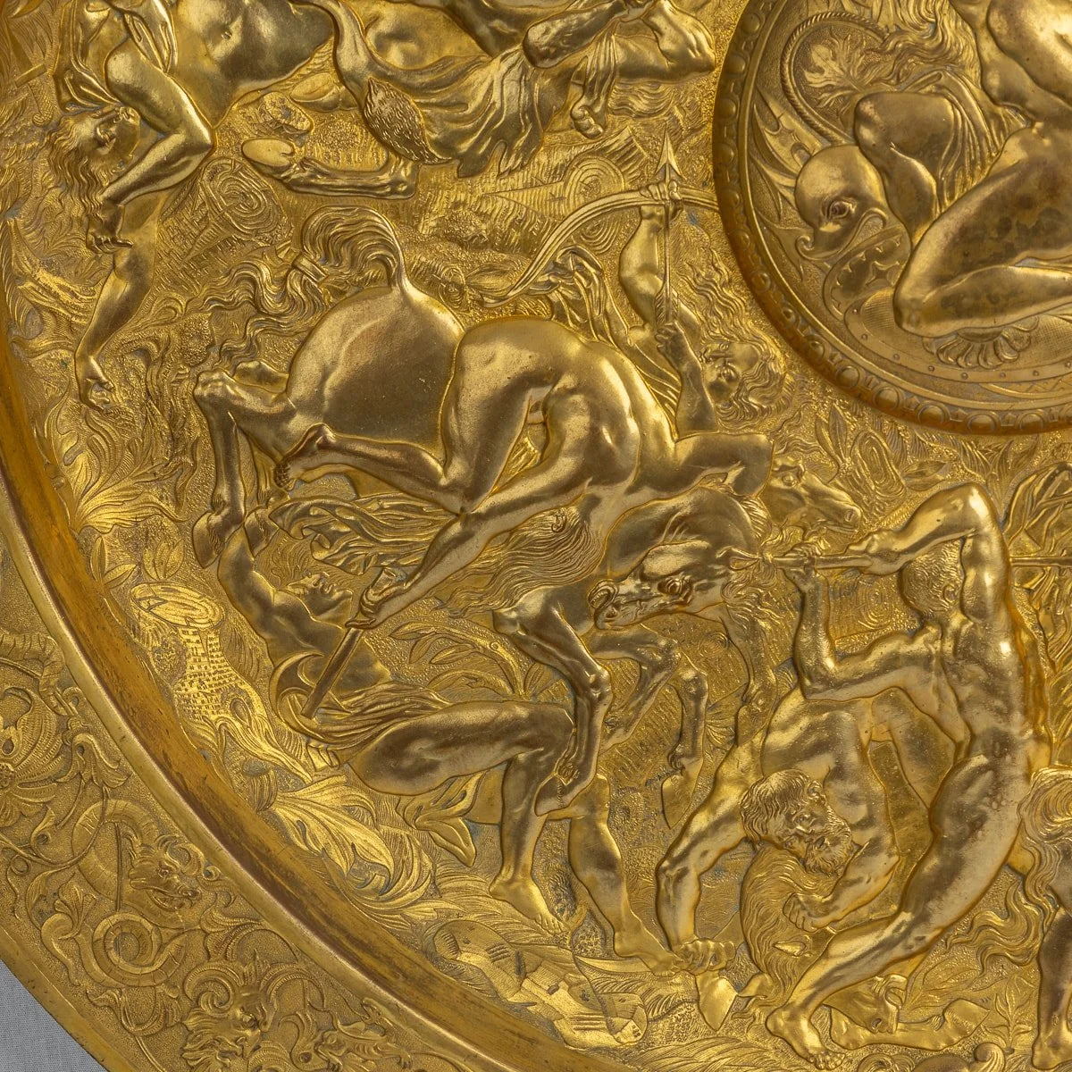 PUSHKIN ANTIQUES - ANTIQUE 19thC VICTORIAN PAIR OF GILT METAL REPOUSSE WALL CHARGERS c.1870 - 34.jpg