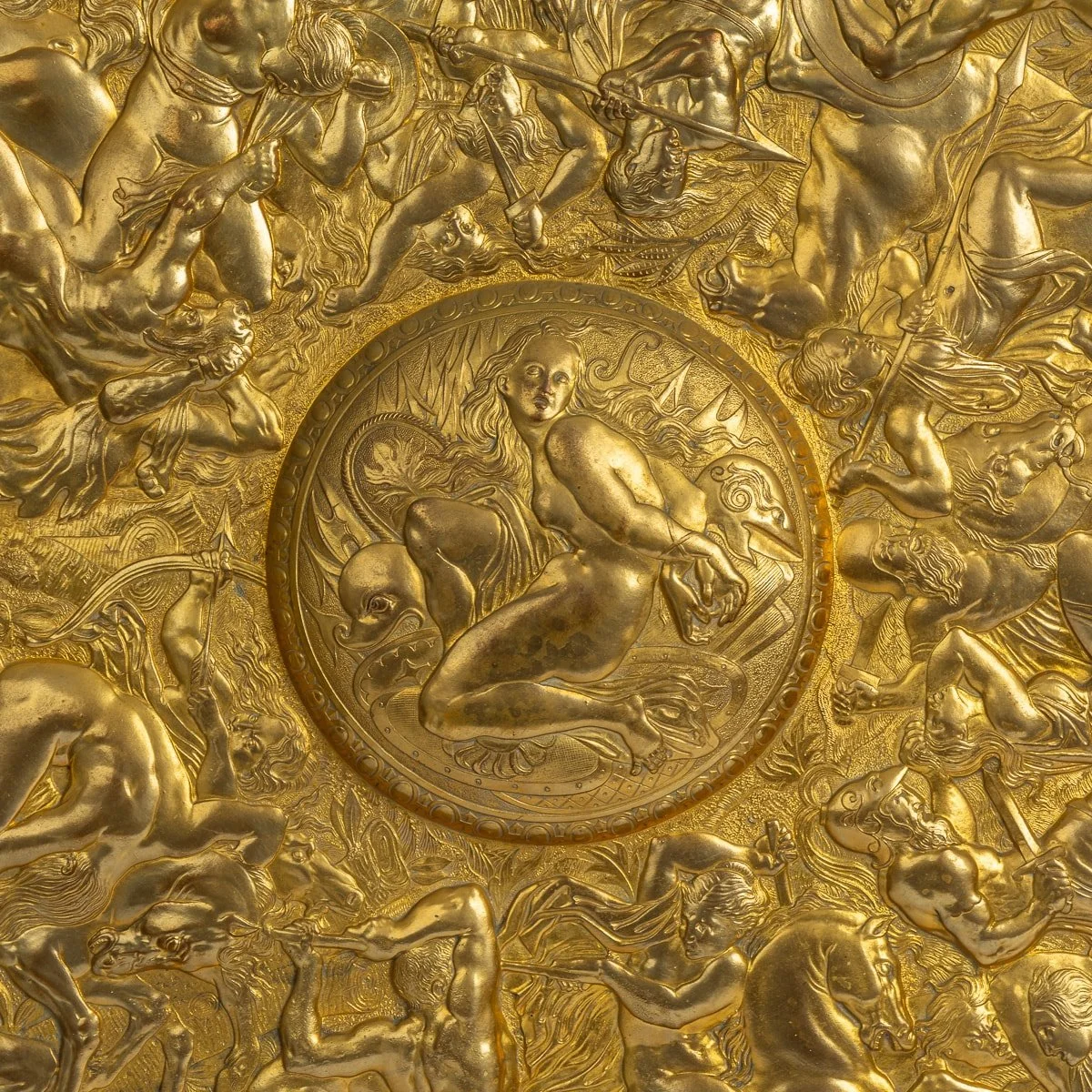PUSHKIN ANTIQUES - ANTIQUE 19thC VICTORIAN PAIR OF GILT METAL REPOUSSE WALL CHARGERS c.1870 - 28.jpg