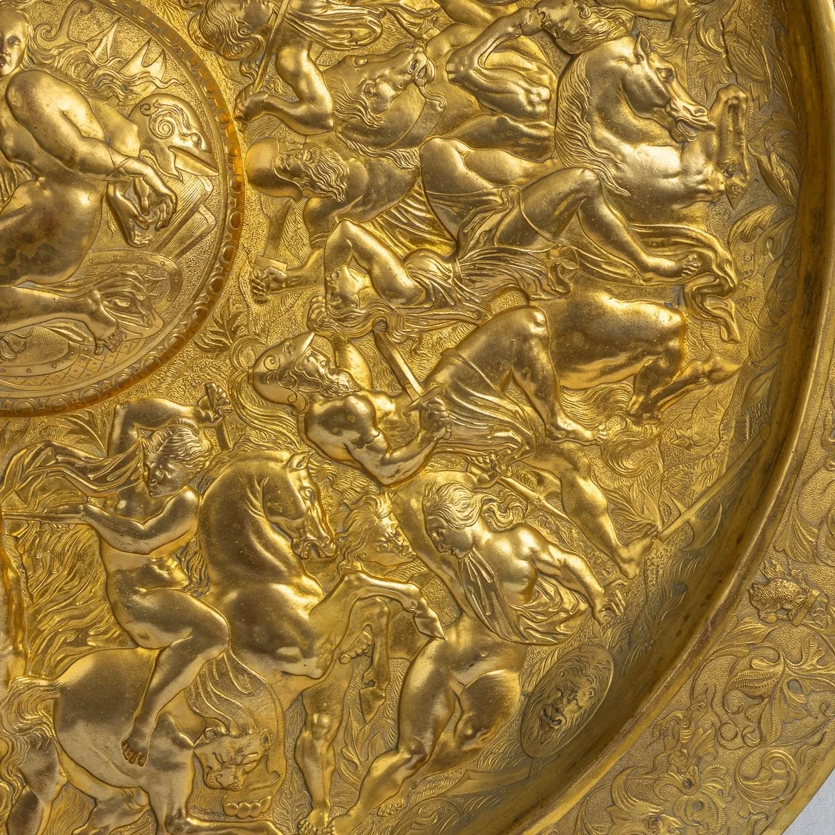 PUSHKIN ANTIQUES - ANTIQUE 19thC VICTORIAN PAIR OF GILT METAL REPOUSSE WALL CHARGERS c.1870 - 32.jpg