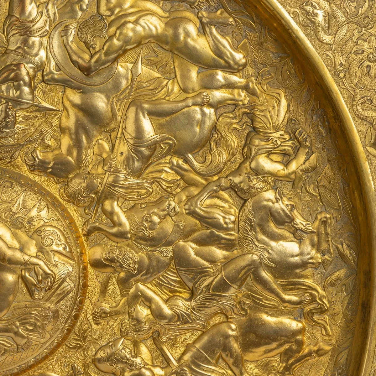 PUSHKIN ANTIQUES - ANTIQUE 19thC VICTORIAN PAIR OF GILT METAL REPOUSSE WALL CHARGERS c.1870 - 31.jpg