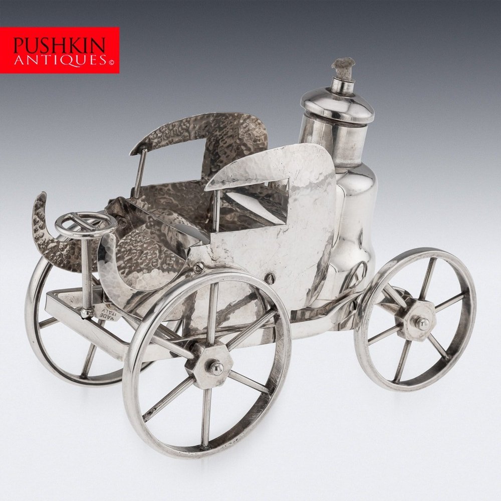 ANTIQUE 20thC CARRIAGE SILVER PLATED TABLE LIGHTER & CIGARETTE HOLDER  c.1900 — Pushkin's