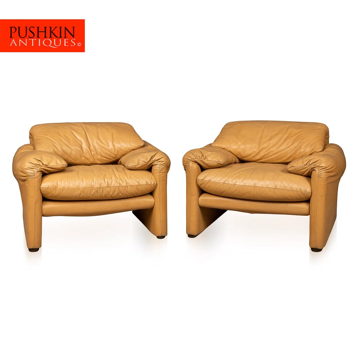 PUSHKIN ANTIQUES - 20thC PAIR OF LEATHER MARALUNGA ARMCHAIRS IN BY VICO MAGISTRETTI, ITALY, c1980 - 02.jpg