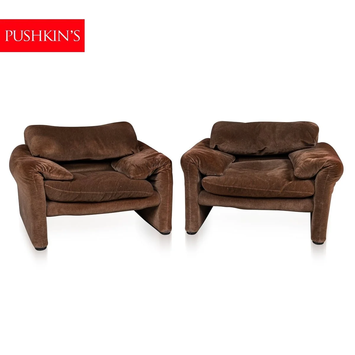 PUSHKINS.COM - 20thC PAIR OF VELVET MARALUNGA ARMCHAIRS BY VICO MAGISTRETTI, ITALY, c.1980 - 1.jpg