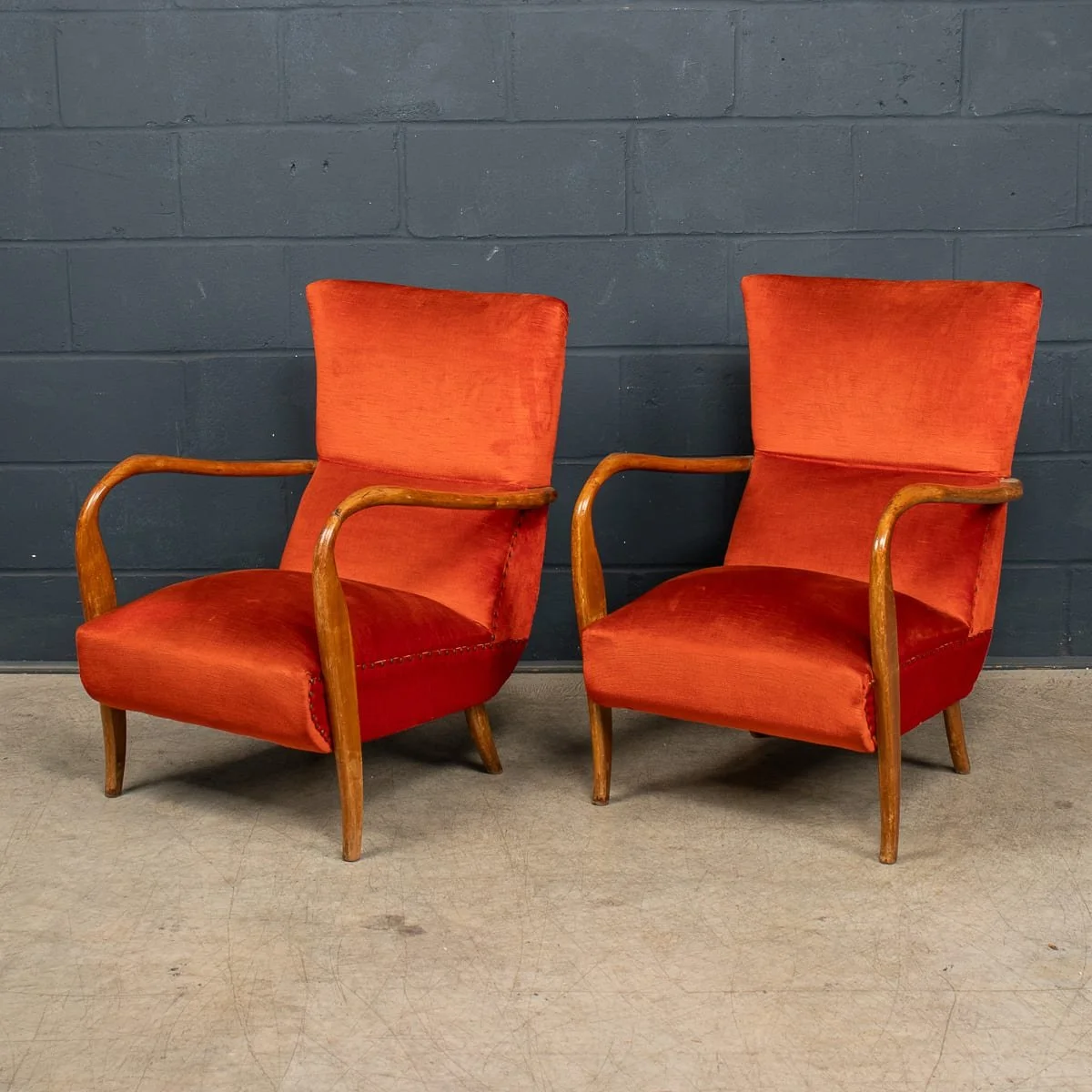 PUSHKINS.COM - B12789 - VINTAGE 20thC ITALIAN RED FABRIC ARMCHAIRS c.1950 - 09.jpg