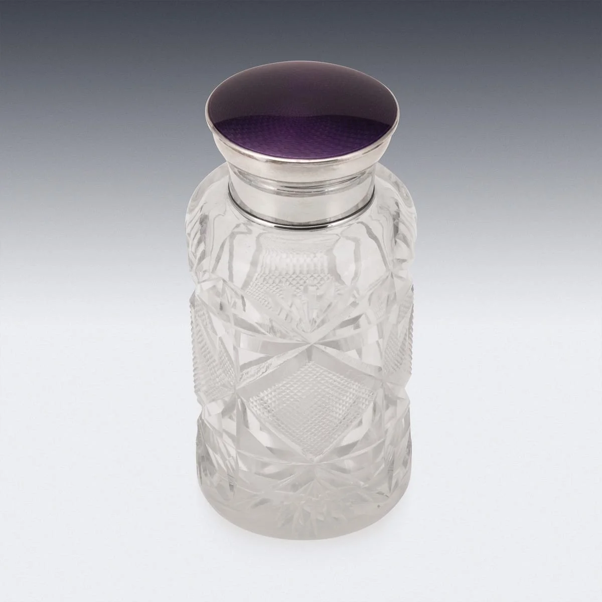 PUSHKINS.COM - Z12147 - 20thC ENGLISH SOLID SILVER, GUILLOCHÉ ENAMEL & CUT CRYSTAL JAR c.1927 - 04.jpg