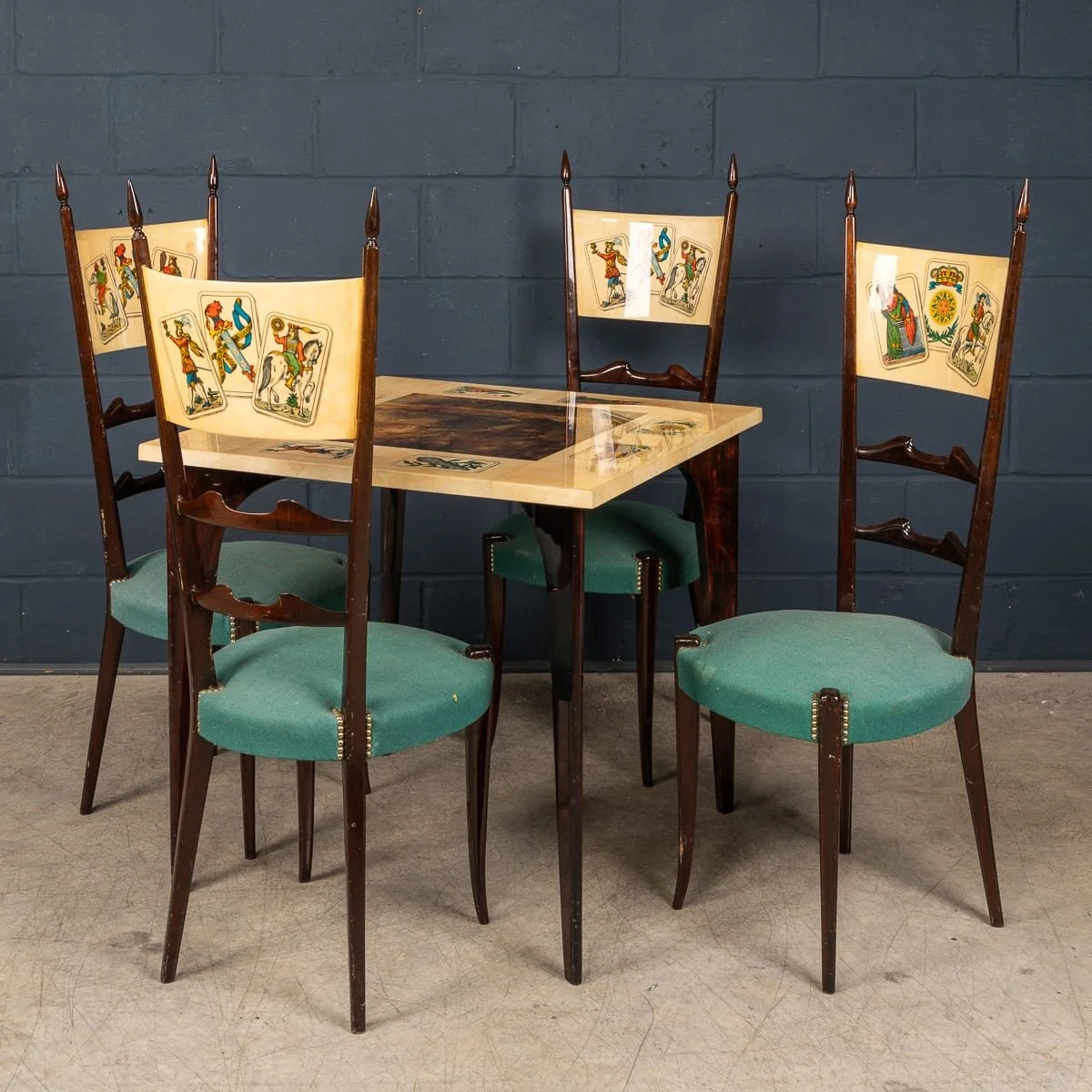 PUSHKINS.COM - B11865 - 20thC ITALIAN DINING SET : GAMES TABLE WITH PLAYING CARDS MOTIF BY ALDO TURA - 03.jpg