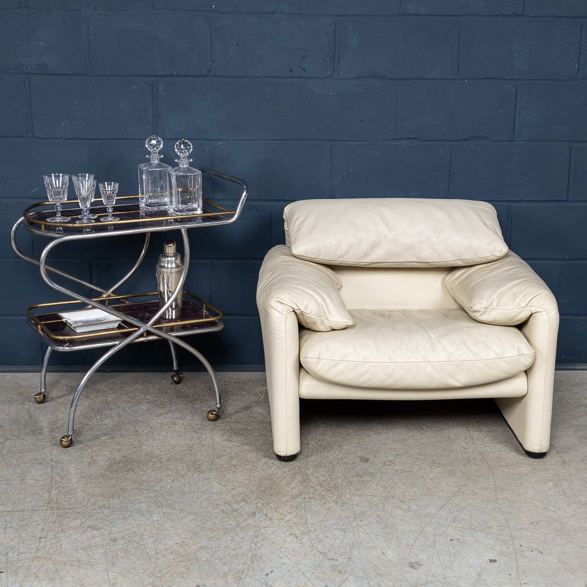 PUSHKINS.COM - B11305 - VINTAGE 20thC ITALIAN STEEL & GLASS DRINKS TROLLEY WITH MARBLE EFFECT c.1980 - 04.jpg