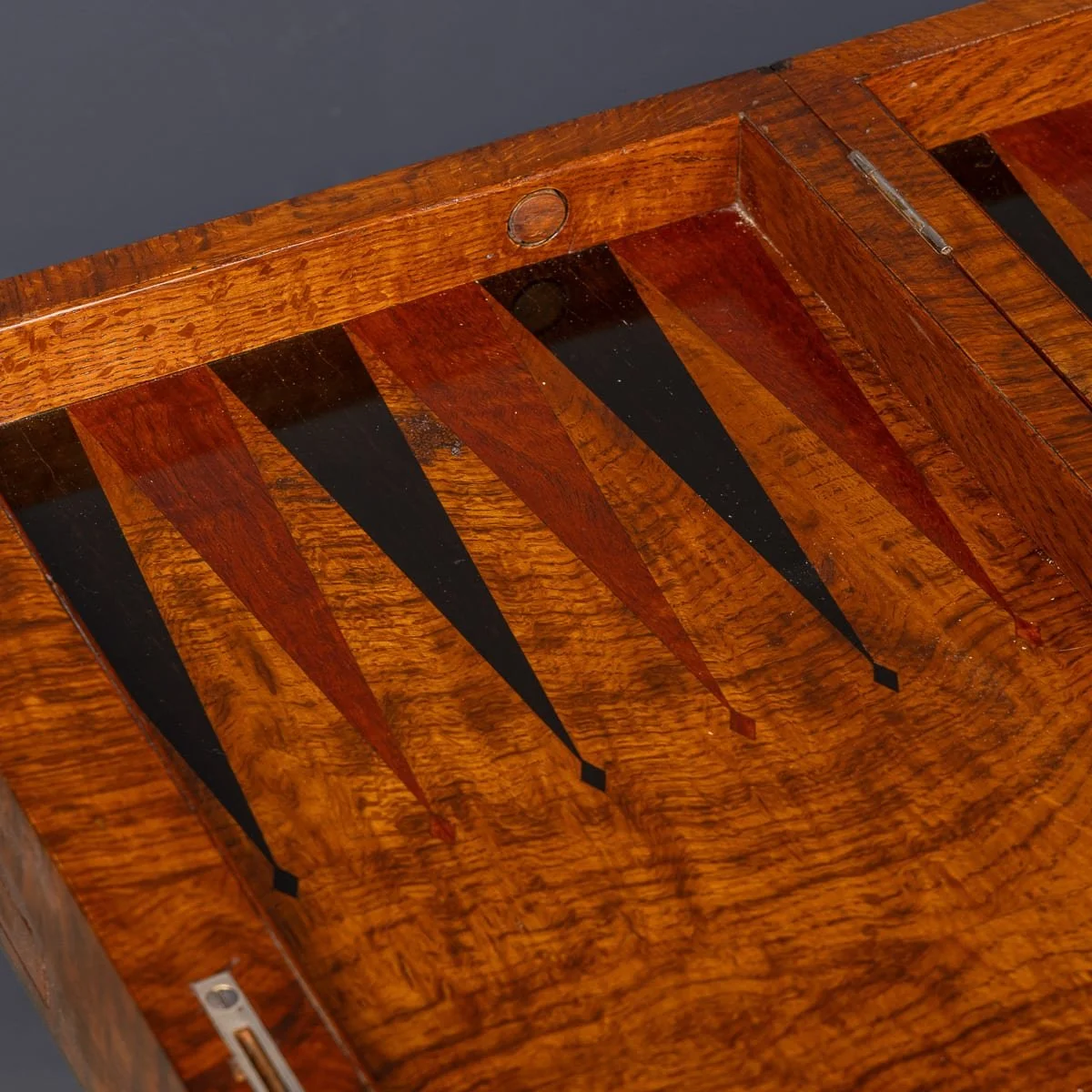 PUSHKINS.COM - D11769 - VINTAGE 20thC ENGLISH BURR WALNUT FOLDING BACKGAMMON TABLE BY DUNHILL c.1960 - 08.jpg