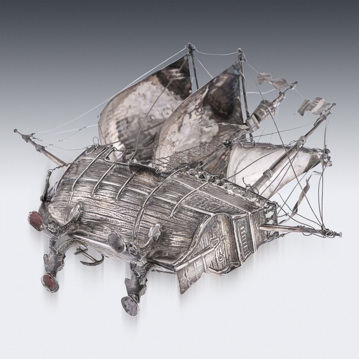PUSHKINS.COM - A11064 - MID 20thC SPANISH SOLID SILVER IMPRESSIVE NEFF GALLEON SHIP c.1940 - 07.jpg
