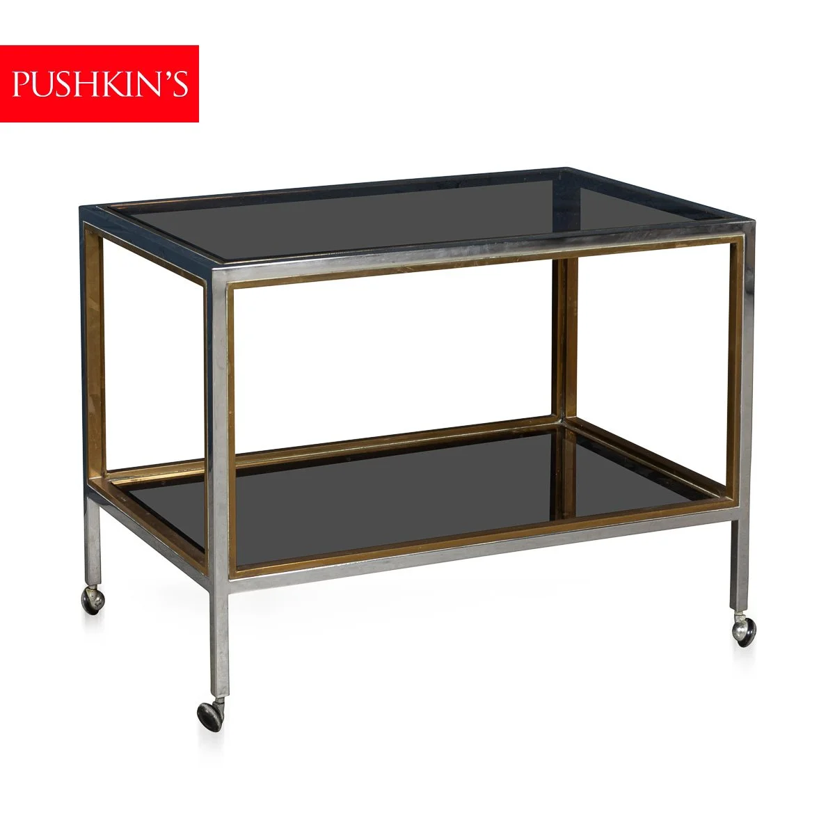 PUSHKINS.COM - B11469 - 20thC BRASS & CHROME DRINKS TROLLEY BY BELGO CHROM, BELGIUM c.1980 - 02.jpg