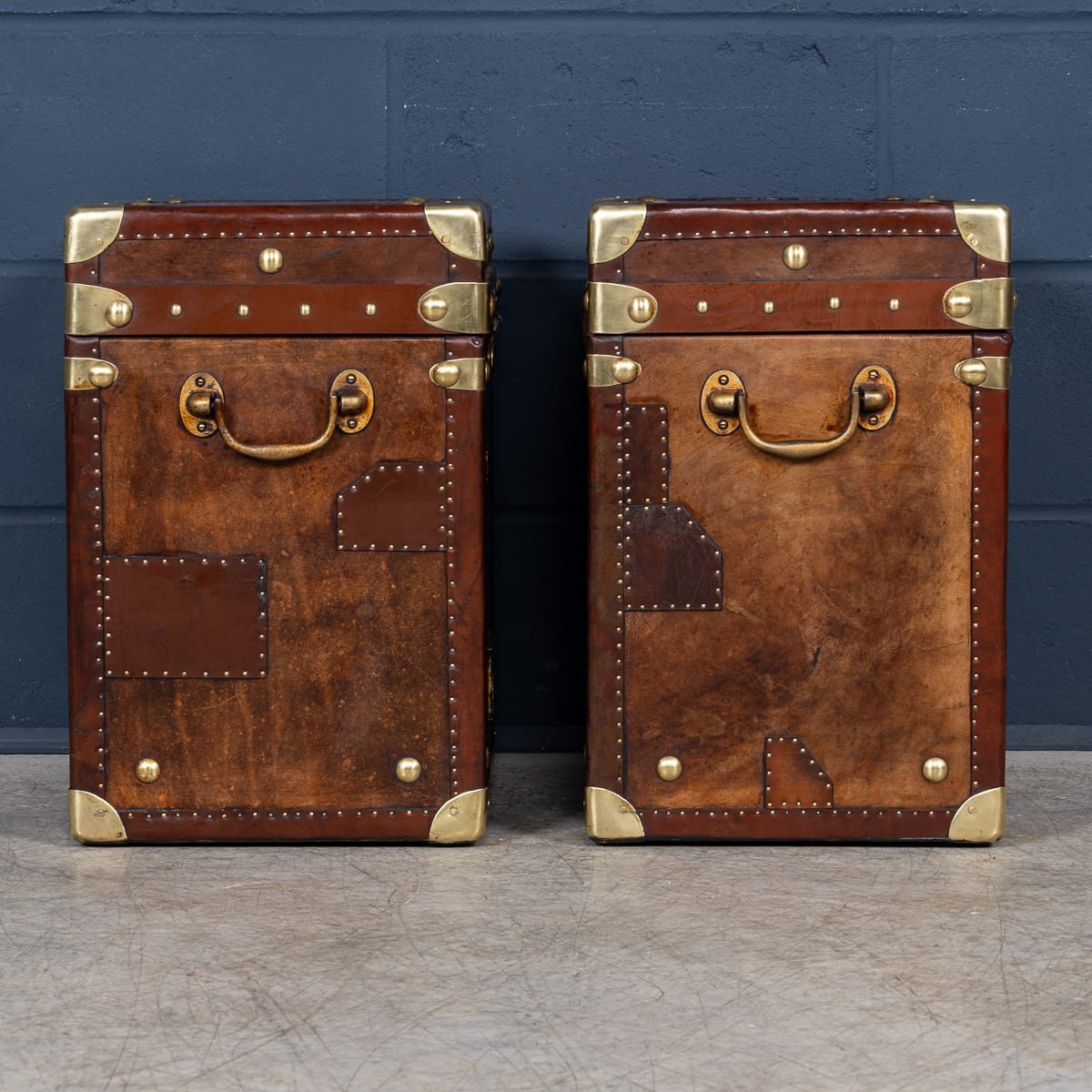 PUSHKINS.COM - 20thC PAIR OF LEATHER CLAD ENGLISH ARMY : NAVY STYLE TRUNKS - 48.jpg