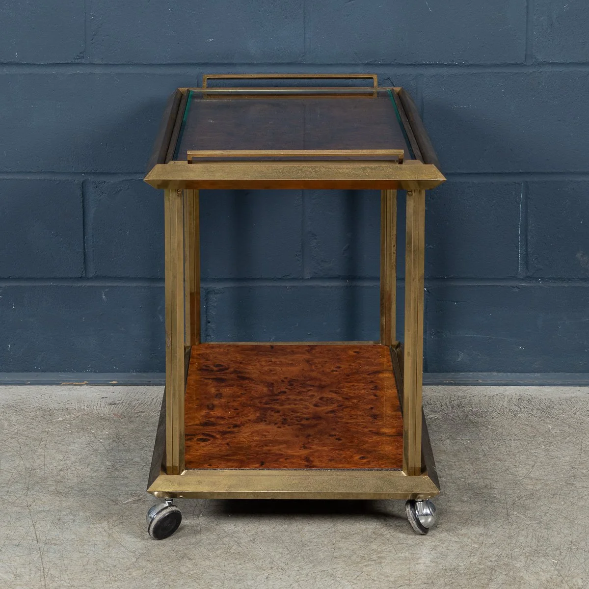 PUSHKINS.COM - B11472 - 20thC ITALIAN BRASS & BURR WALNUT DRINKS TROLLEY c.1970 - 10.jpg