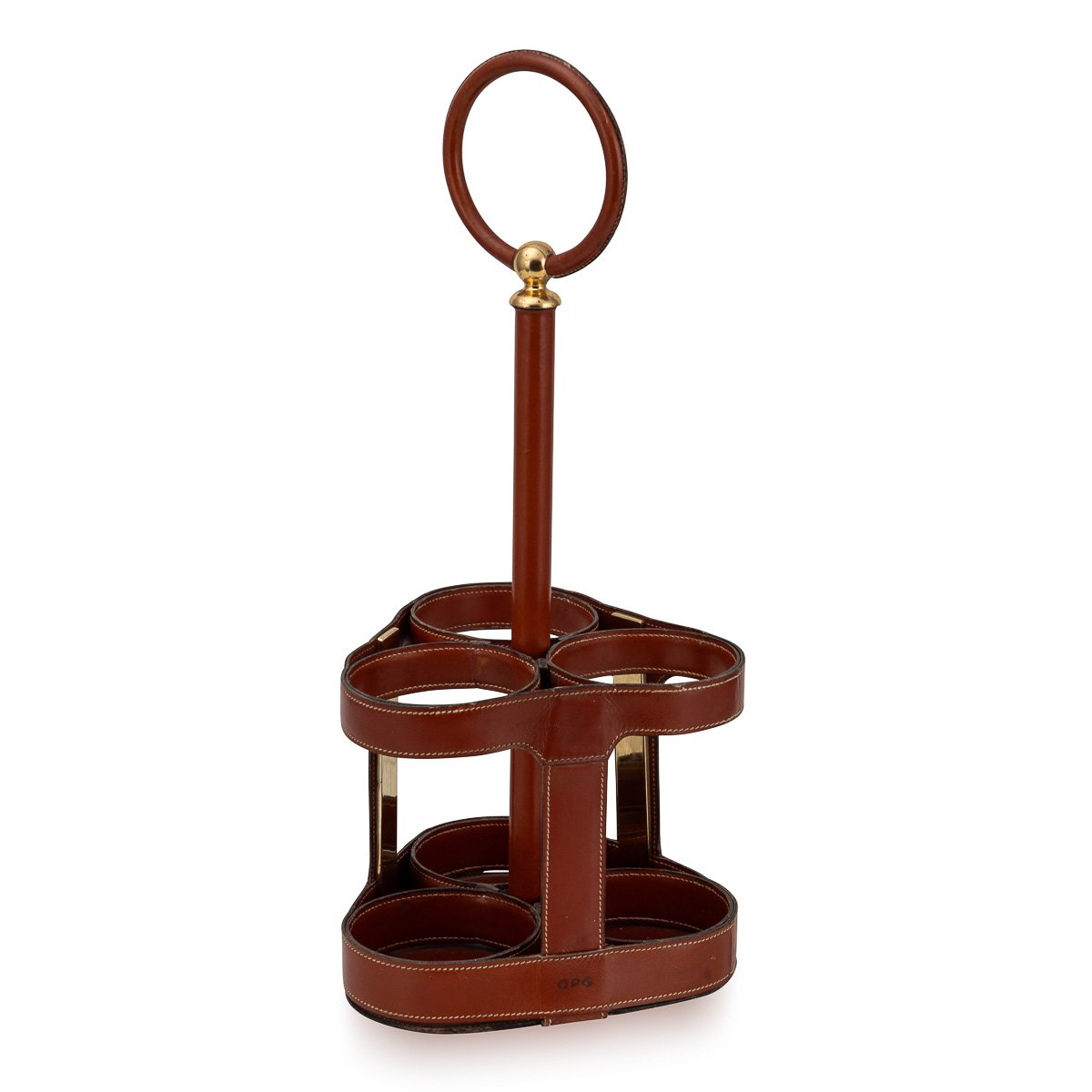 PUSHKINS.COM - D11153 - STUNNING 20thC FRENCH LEATHER & BRASS WINE HOLDER BY HERMÈS, PARIS c.1960 - 05.jpg