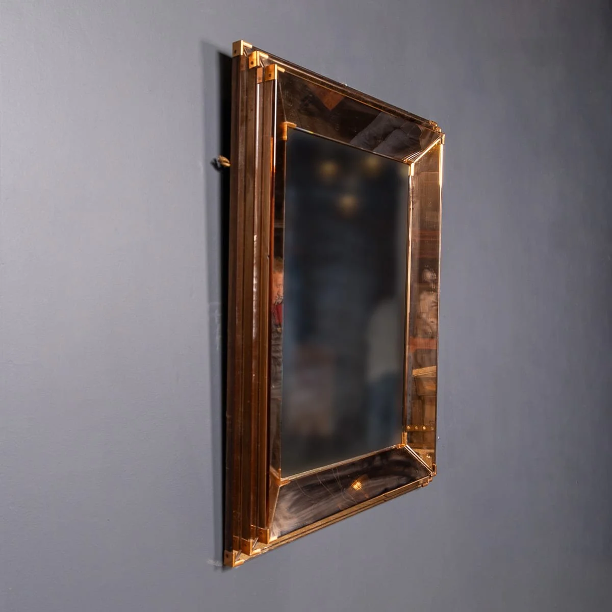 PUSHKINS.COM - D11892 - VINTAGE 20thC ITALIAN ROSÉ GLASS & BRASS THREE TIER MIRROR c.1940 - 05.jpg