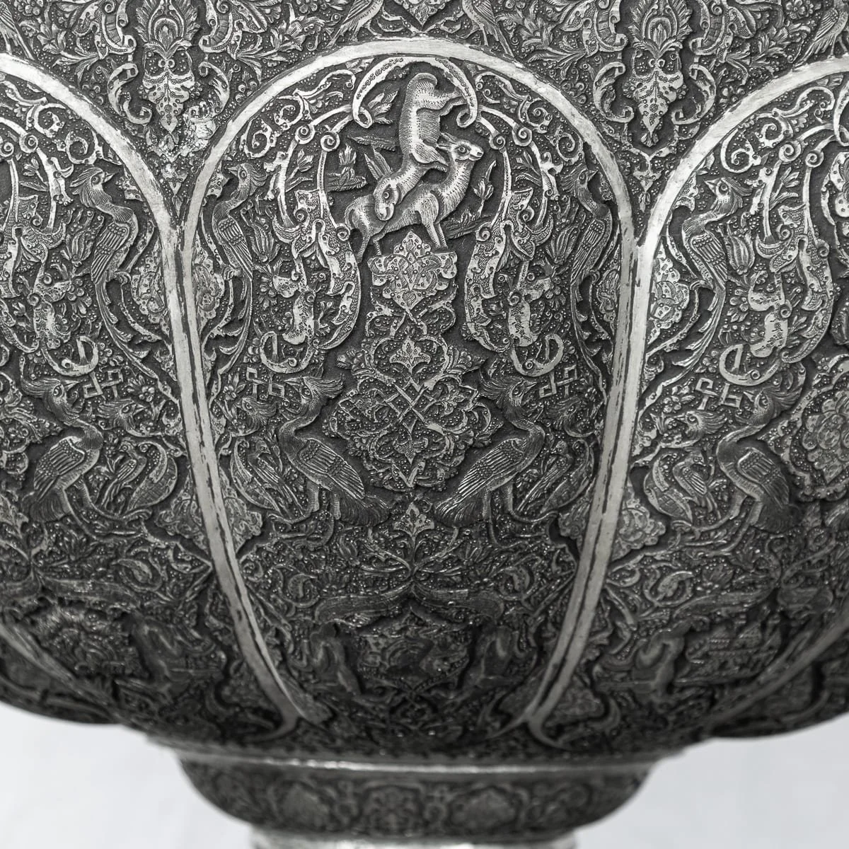 PUSHKINS.COM - A00171 - ANTIQUE 20thC PERSIAN SILVER PLATED GHALAMZANI BOWL ON STAND, ISFAHAN c.1900 - 15.jpg