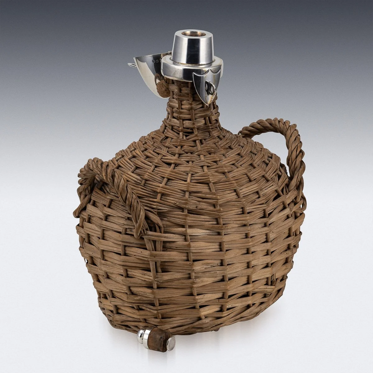 PUSHKINS.COM - D11165 - ANTIQUE 19thC SOLID SILVER & WICKER BASKET DECANTER, HUKIN & HEATH c.1895 - 08.jpg