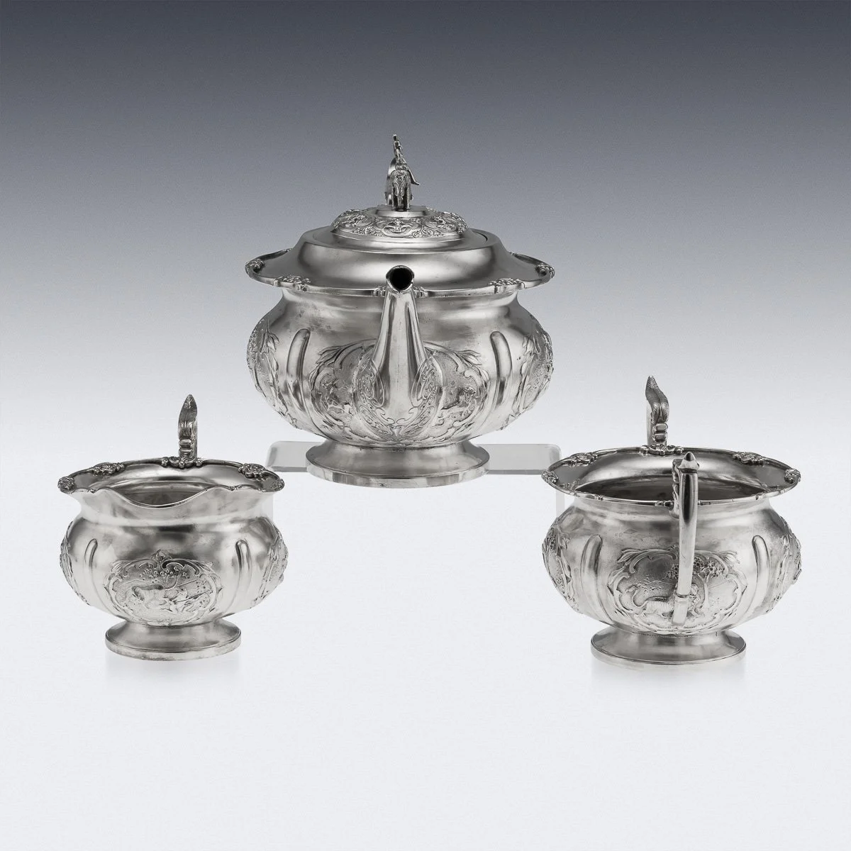 PUSHKINS.COM - C11912 - ANTIQUE 19thC INDIAN SOLID SILVER THREE PIECE TEA SET, BANGALORE c.1890 - 06.jpg