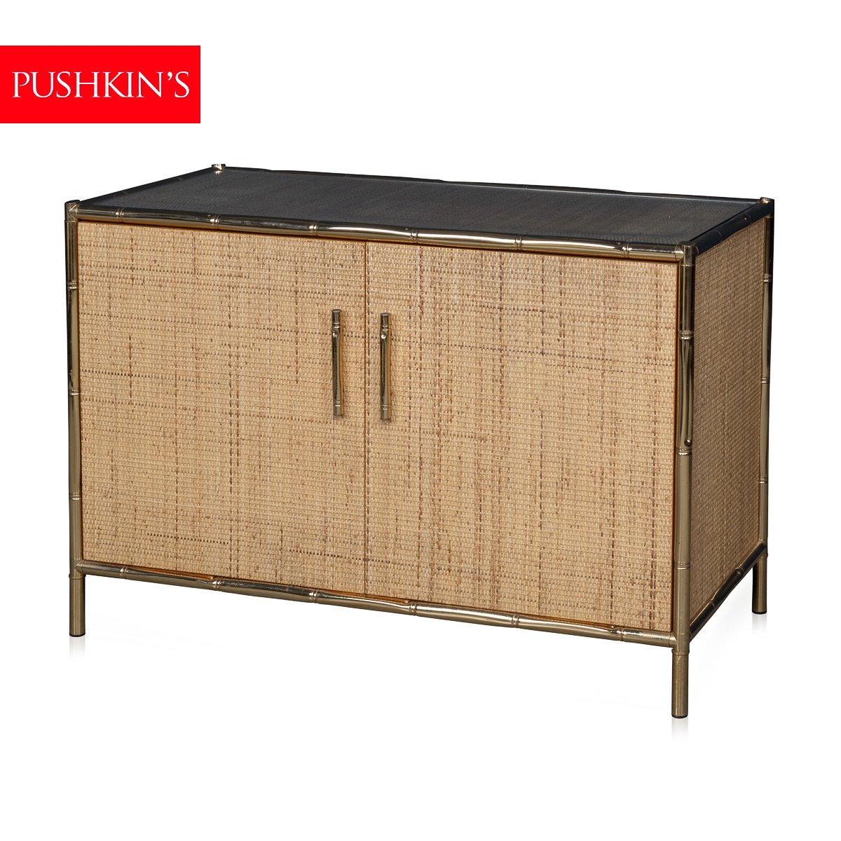 PUSHKINS.COM - B11291 - VINTAGE 20thC ITALIAN BRASS FRAMED RATTAN & FAUX BAMBOO CABINET c.1980 - 02.jpg