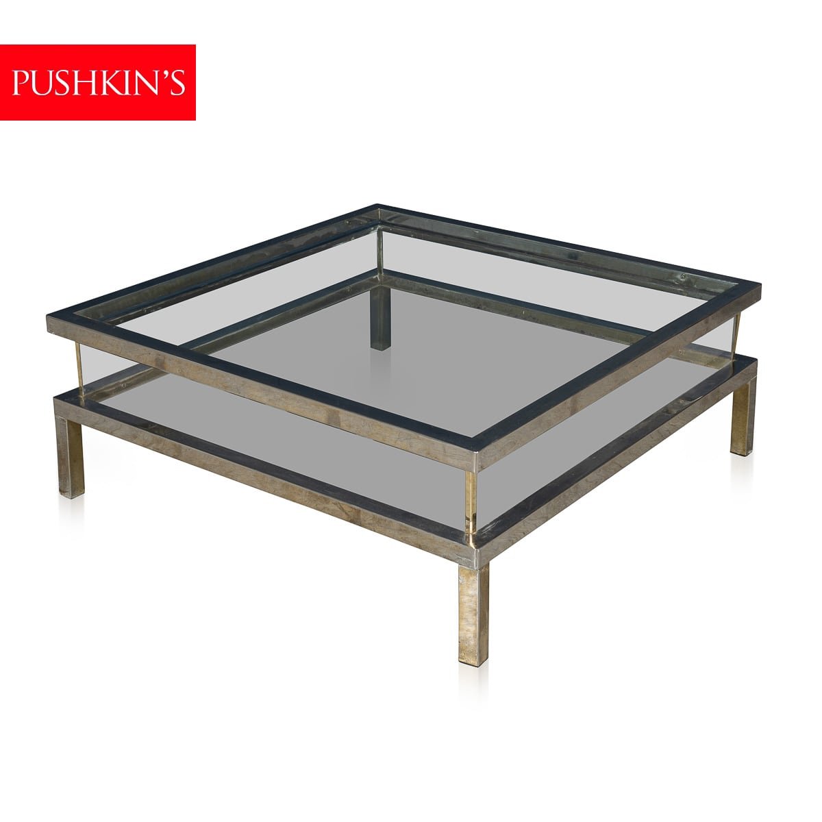PUSHKINS.COM - B11245 - VINTAGE 20thC FRENCH CHROME & GLASS VITRINE COFFEE TABLE BY MAISON JANSEN c.1970 - 02.jpg