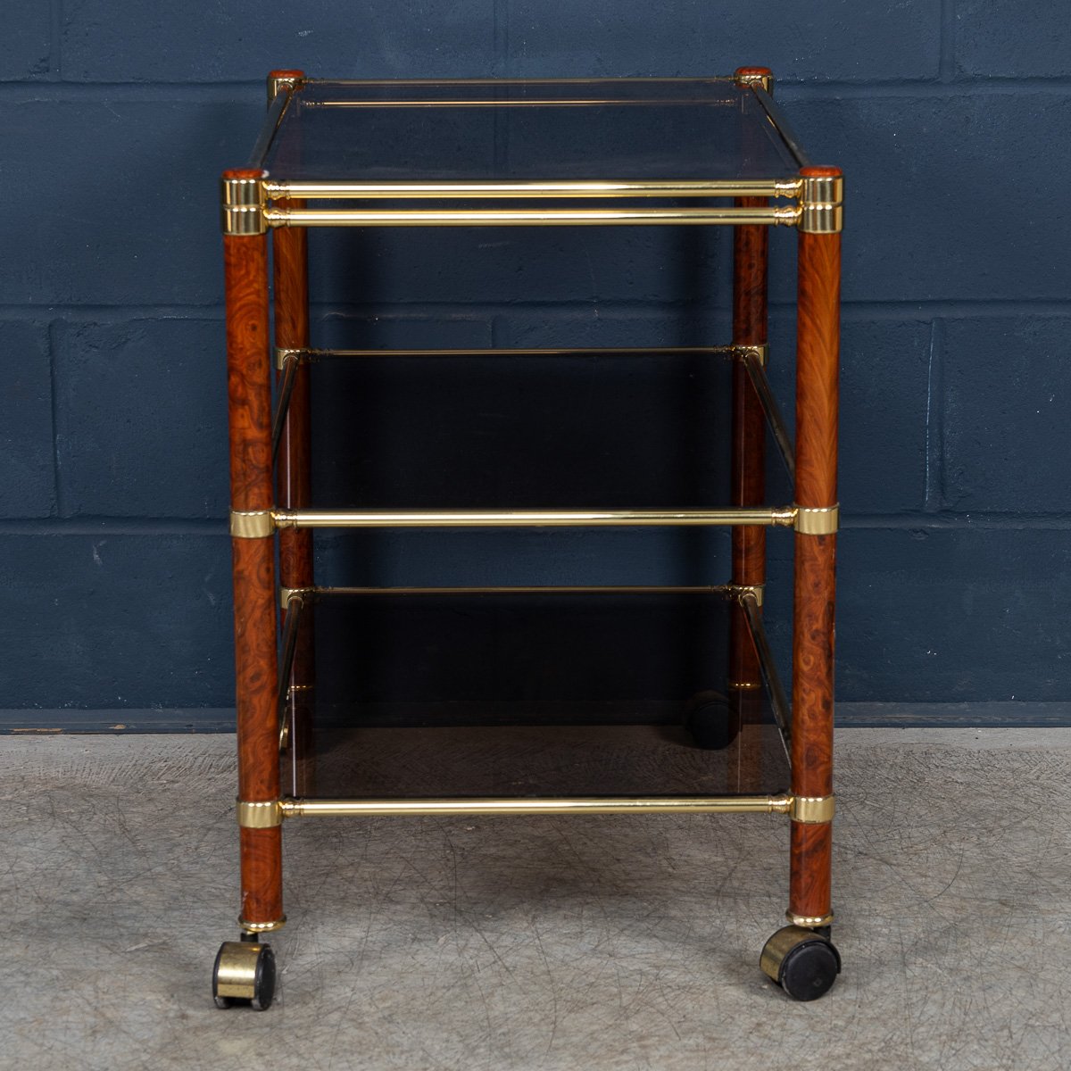 PUSHKINS.COM - B11307 - VINTAGE 20thC ITALIAN BRASS & SMOKED GLASS DRINKS TROLLEY c.1980 - 06.jpg