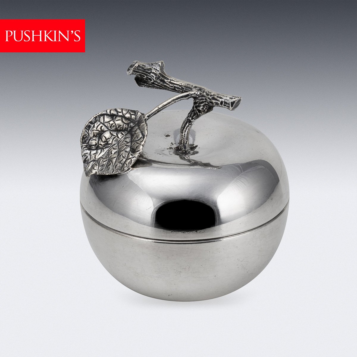 PUSHKINS.COM - D11158 - VINTAGE 20thC ITALIAN POLISHED METAL & GLASS APPLE LIDDED DISH c.1960 - 2.jpg