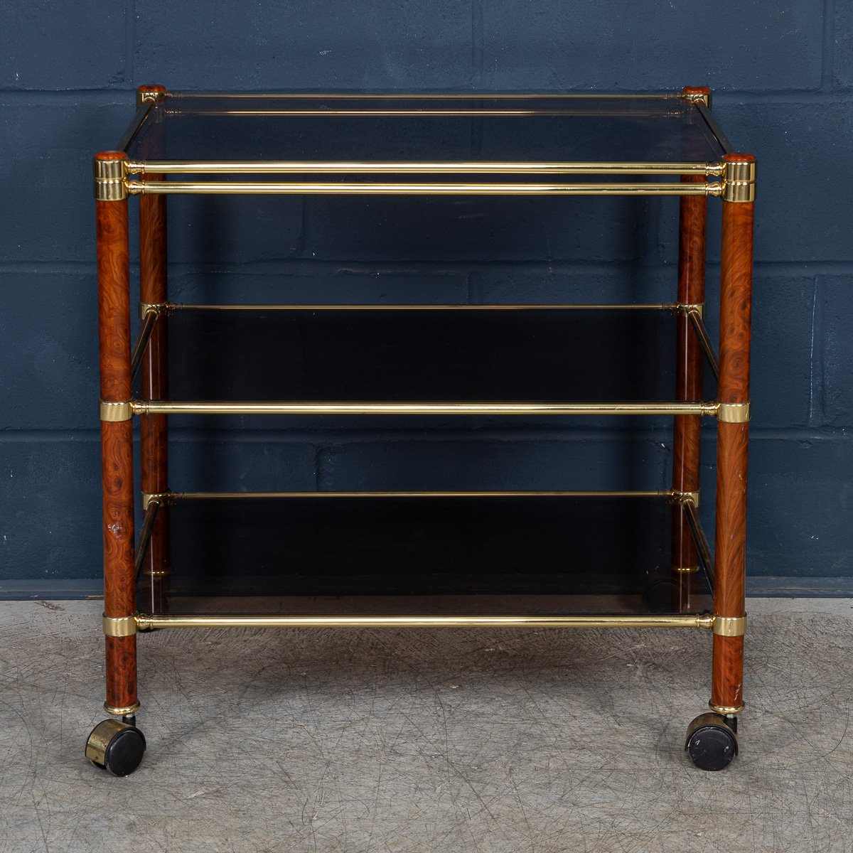 PUSHKINS.COM - B11307 - VINTAGE 20thC ITALIAN BRASS & SMOKED GLASS DRINKS TROLLEY c.1980 - 05.jpg