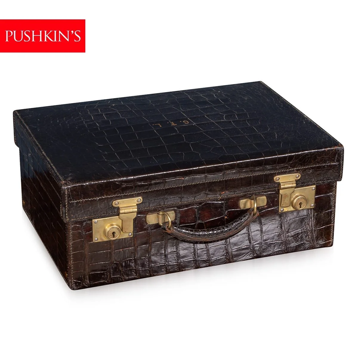 PUSHKINS.COM - B12017 - VINTAGE 20thC ENGLISH MADE CROCODILE LEATHER & BRASS VANITY CASE - 02.jpg