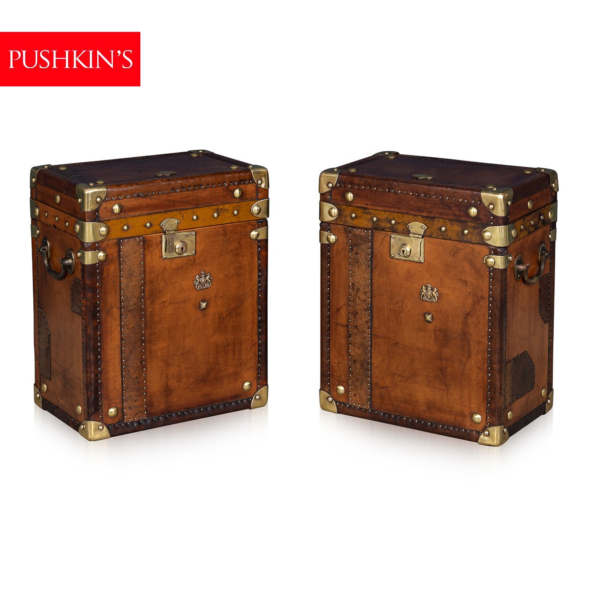 PUSHKINS.COM - B11408d - 20thC PAIR OF LEATHER CLAD ENGLISH ARMY : NAVY STYLE TRUNKS - 02.jpg