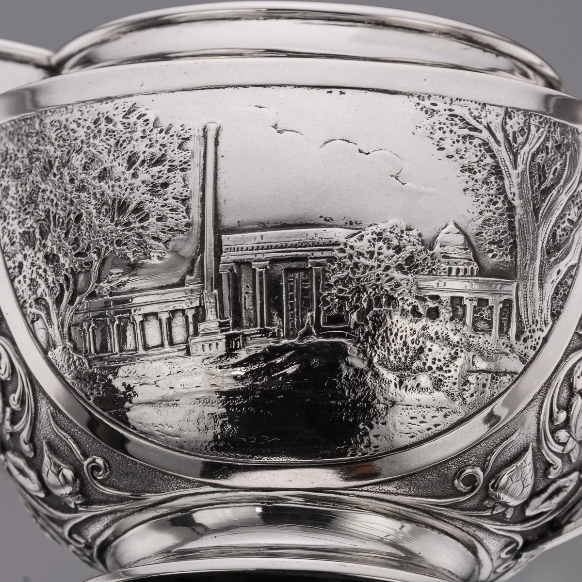 PUSHKINS.COM - A11065 - ANTIQUE 19thC INDIAN STYLE THREE PIECE SOLID SILVER TEA SET, REED & BARTON c1900 - 20.jpg
