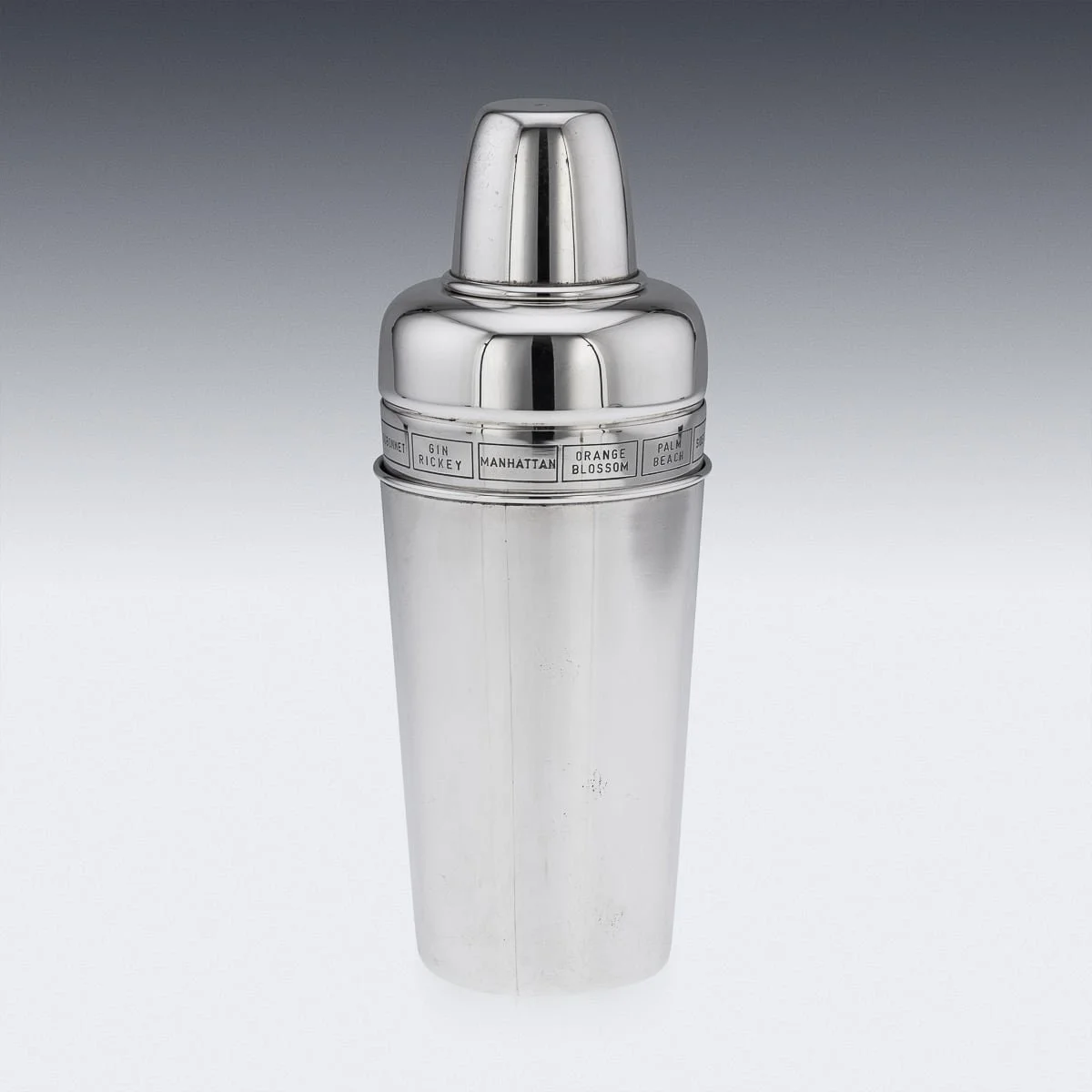 PUSHKINS.COM - A8553 - VINTAGE 20thC ITALIAN SOLID SILVER "DIAL A DRINK" MENU COCKTAIL SHAKER c.1960 -05.jpg