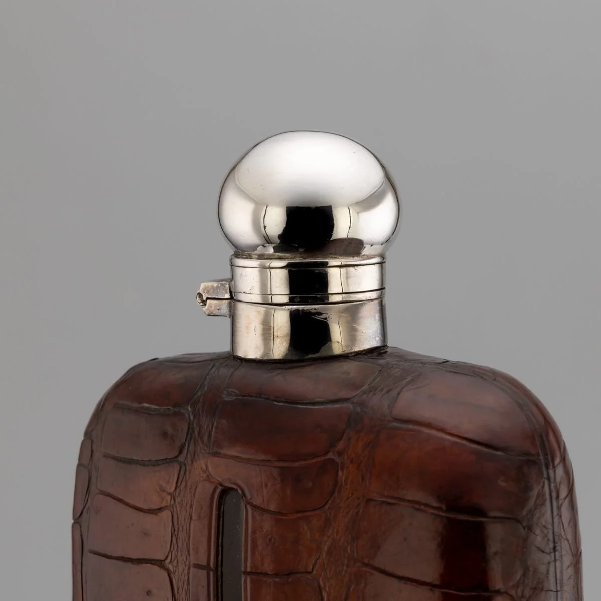 PUSHKINS.COM - B12237 - ANTIQUE 20thC ENGLISH SILVER PLATE & CROCODILE LEATHER HIP FLASK c.1900 - 7.jpg