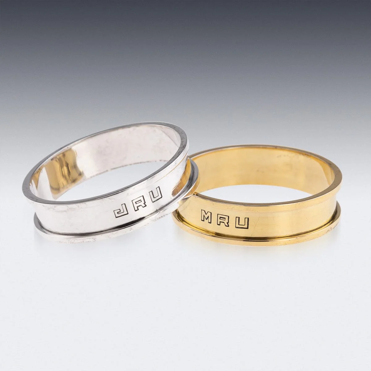 PUSHKINS.COM - J11500 - MID 20thC FRENCH HERMES SOLID SILVER GILT NAPKIN RING SET c.1960 - 05.jpg