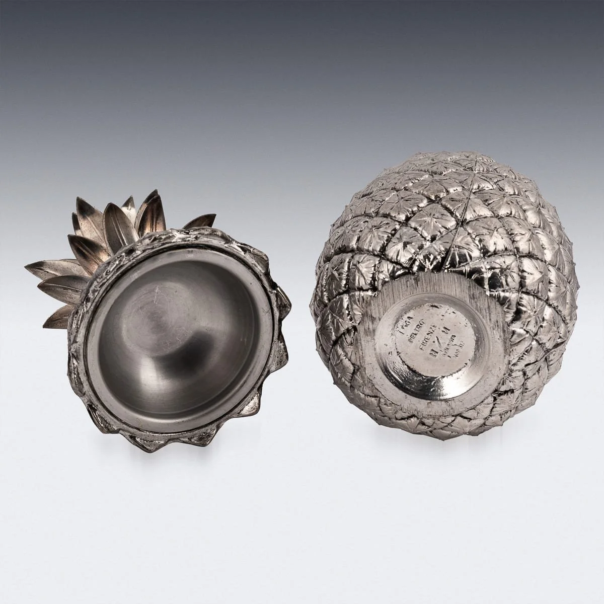 PUSHKINS.COM - B11825 - VINTAGE 20thC SILVER PLATED PINEAPPLE ICE BUCKET BY MAURO MANETTI, ITALY c.1970 - 07.jpg