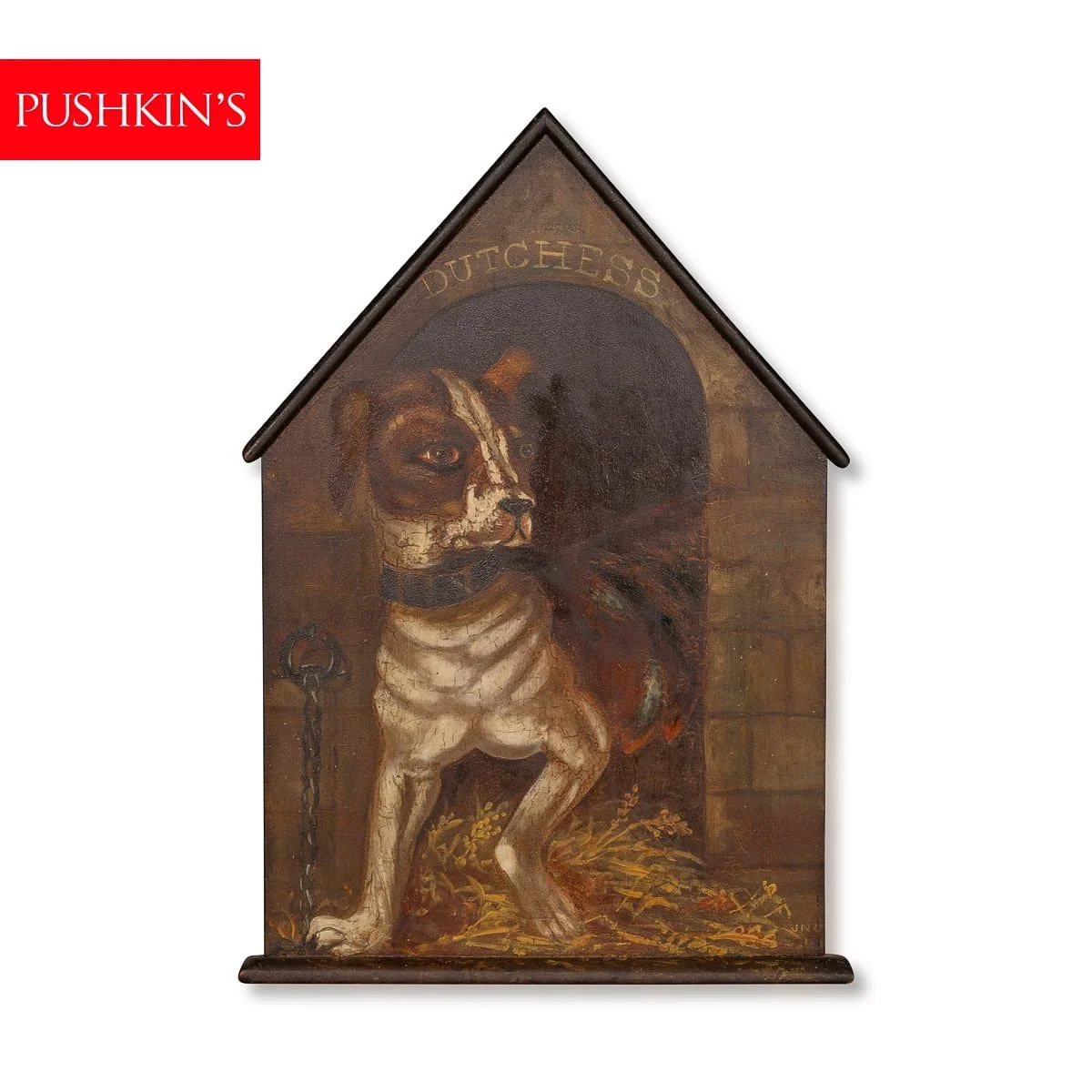 PUSHKINS.COM - Z12399 - ANTIQUE 19thC OIL ON CANVAS OF THE "DUCHESS" BULLDOG c.1820 - 02.jpg
