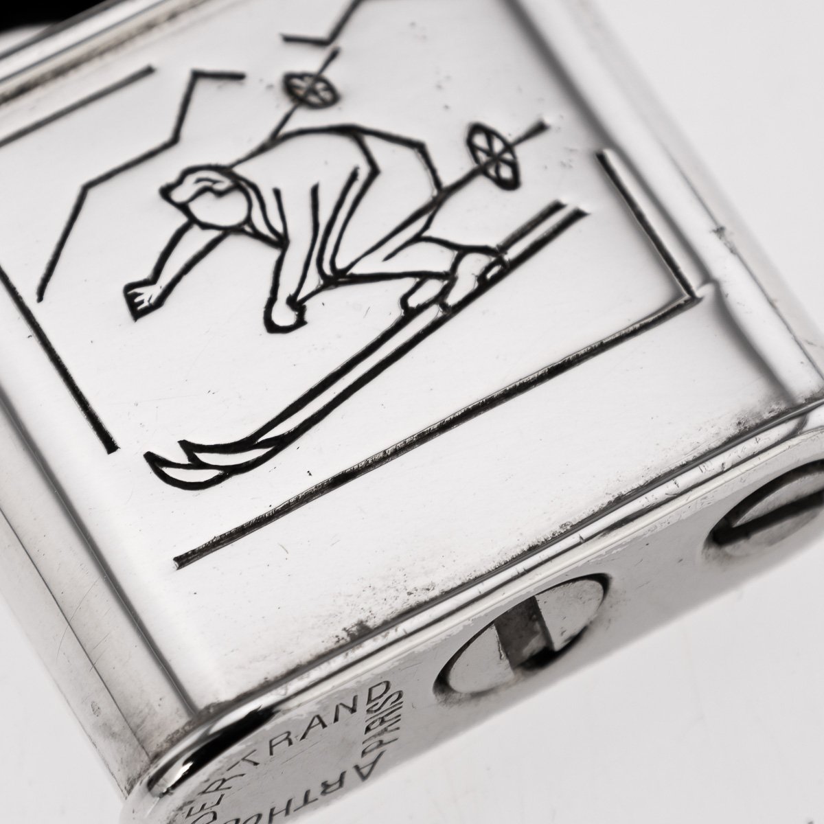 PUSHKINS.COM - J9836 - 20thC FRENCH CHROME PLATED NOVELTY 'SKIIER' LIGHTER BY ARTHUS BERTRAND c.1950 - 10.jpg