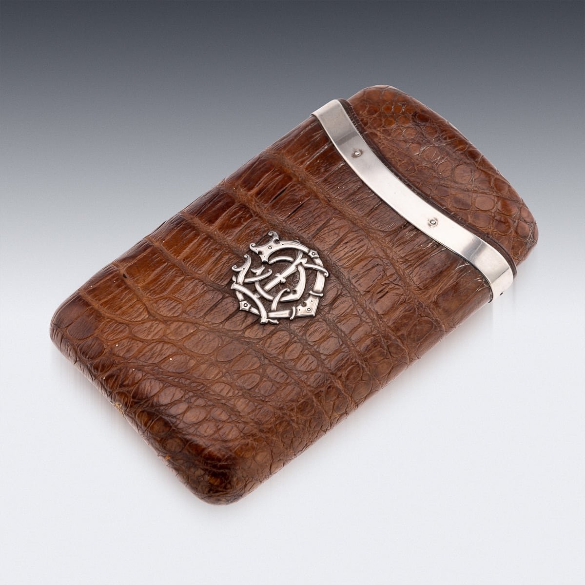PUSHKINS.COM - ANTIQUE 19thC VICTORIAN SOLID SILVER CROCODILE LEATHER CIGAR CASE, ASPREY c.1878 - 1195.jpg