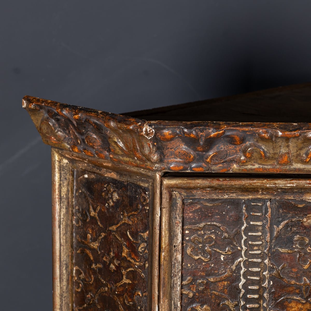 PUSHKIN'S - ANTIQUE 19thC ITALIAN EMBOSSED WOODEN CORNER CUPBOARD c.1830 - 18.jpg