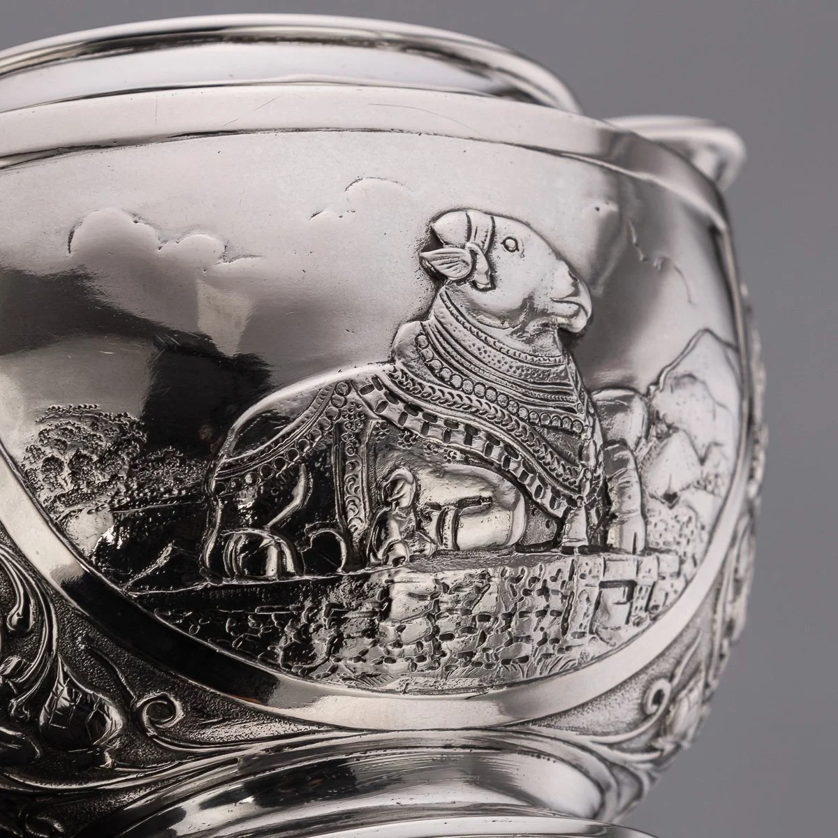 PUSHKINS.COM - A11065 - ANTIQUE 19thC INDIAN STYLE THREE PIECE SOLID SILVER TEA SET, REED & BARTON c1900 - 27.jpg