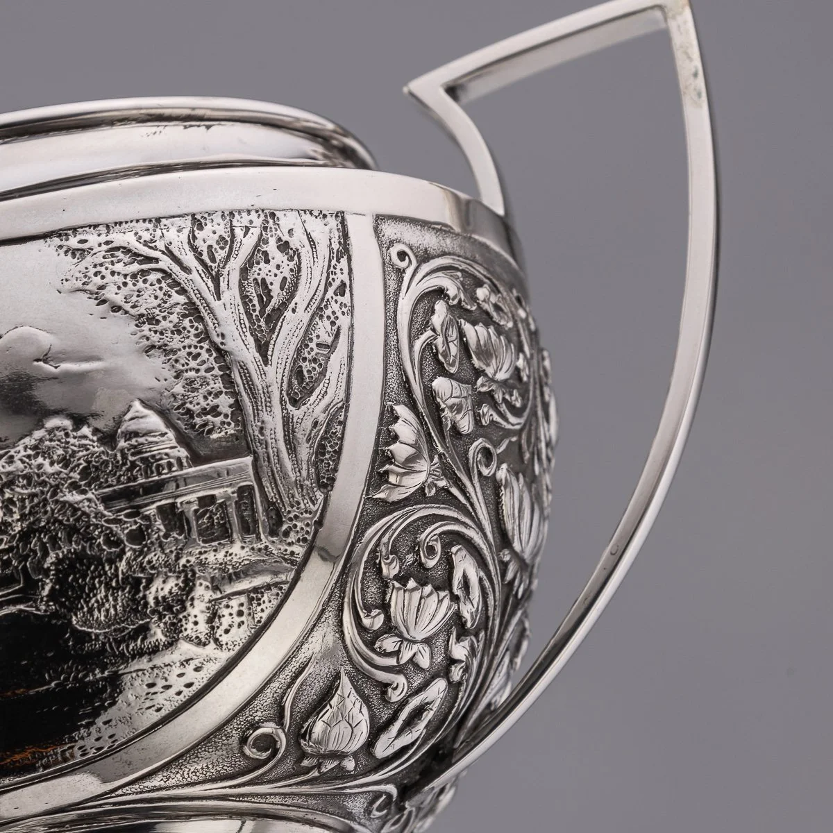 PUSHKINS.COM - A11065 - ANTIQUE 19thC INDIAN STYLE THREE PIECE SOLID SILVER TEA SET, REED & BARTON c1900 - 25.jpg