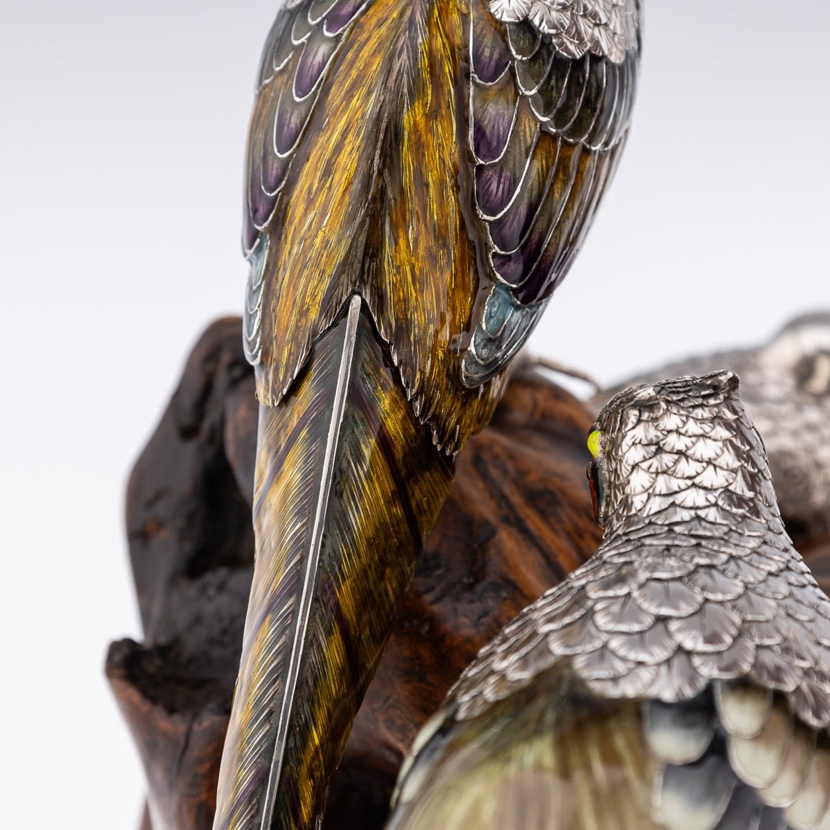 PUSHKIN'S - ANTIQUE 19thC JAPANESE SOLID SILVER & ENAMEL MODELS OF PHEASANTS ON STAND c.1890 - 44.jpg