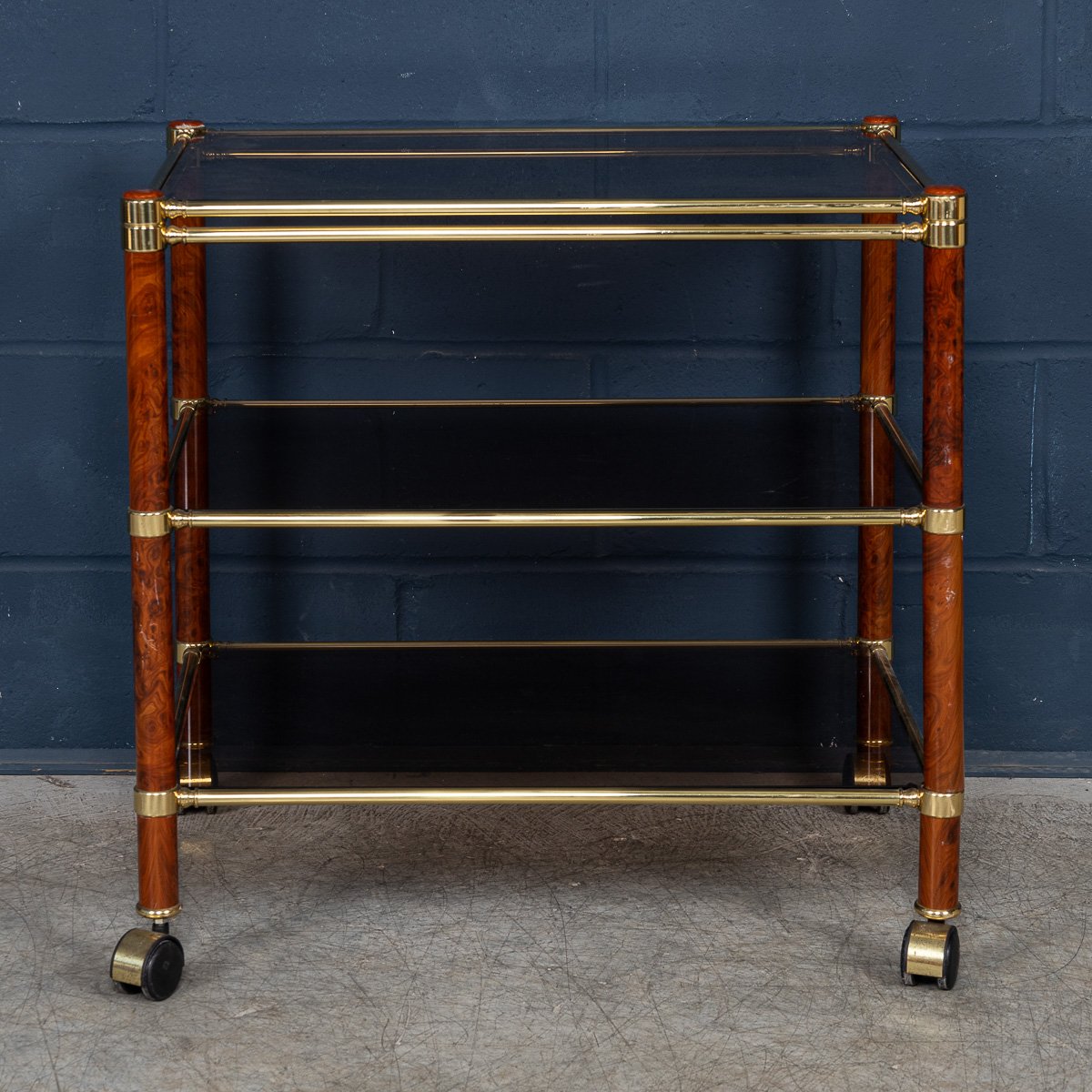 PUSHKINS.COM - B11307 - VINTAGE 20thC ITALIAN BRASS & SMOKED GLASS DRINKS TROLLEY c.1980 - 07.jpg