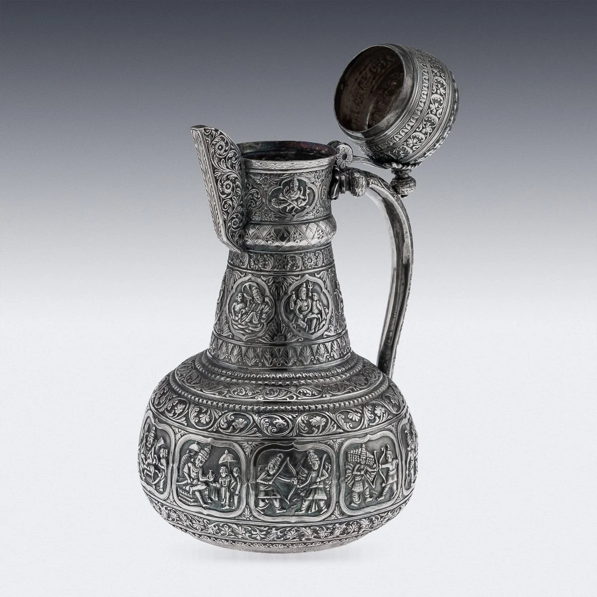 PUSHKINS.COM - A00112 - ANTIQUE 19thC INDIAN SOLID SILVER WATER EWER, POONA c.1880 - 09.jpg